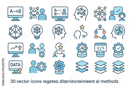 Vector icons of AI, neural networks, and machine learning tools