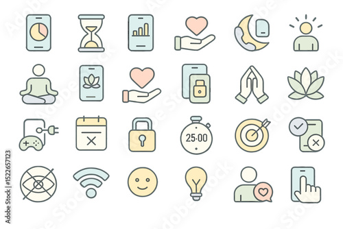 Wellness and digital wellbeing app icons on gradient background