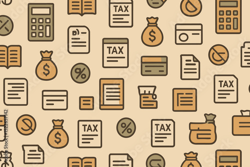 Seamless tax and finance icons with warm neutral tones