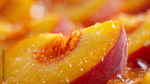 Wallpaper Mural Close-up of a juicy peach slice with water droplets in a macro food photography shot Torontodigital.ca