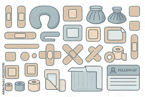 Collection of various medical supplies and bandages displayed on a light background for healthcare use