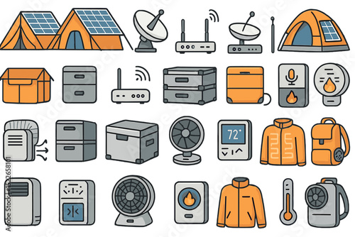Collection of camping and outdoor gear including tents, coolers, and electronics for adventurous trips