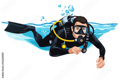 Diver swimming underwater illustration