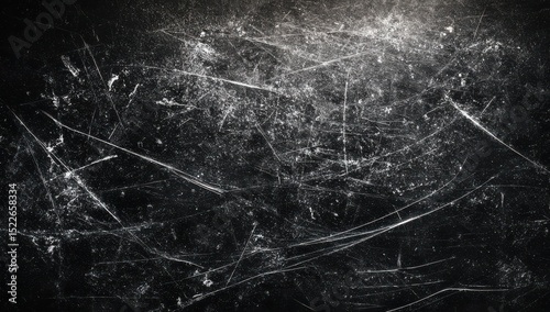 Ultra quality image of black background with scratches and marks, top view. Dark grunge texture of old paper or leather surface with cracks. Abstract dark backdrop for design. Black.