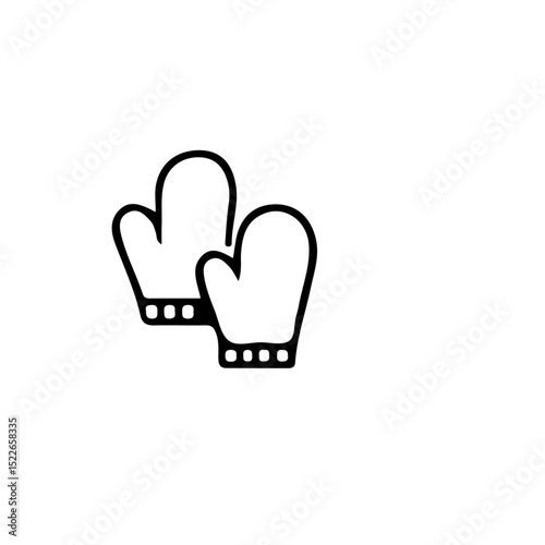 A simple graphic illustration of two white mittens side by side design