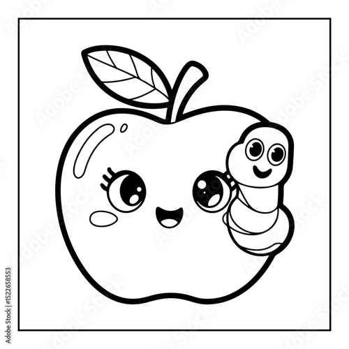 apple and worm cartoon illustration coloring books