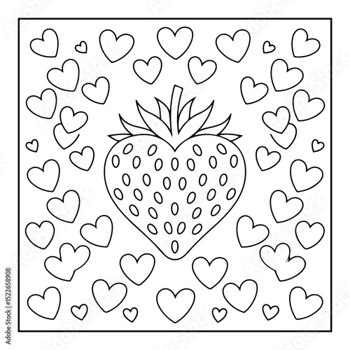 strawberry and hearts cartoon illustration coloring books