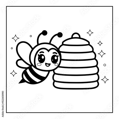 bee and honeycomb with stars cartoon illustration coloring books