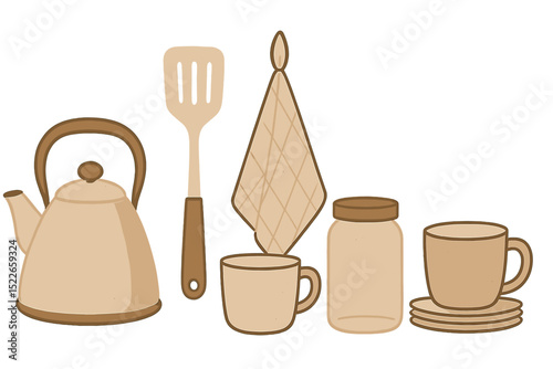 Kitchen utensils and dishware created in a minimalist style showcase harmony in design and functionality in a modern home setting