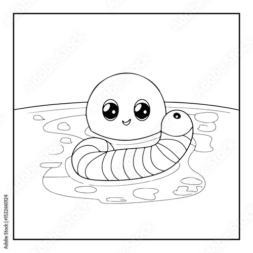 worm and water cartoon illustration coloring books