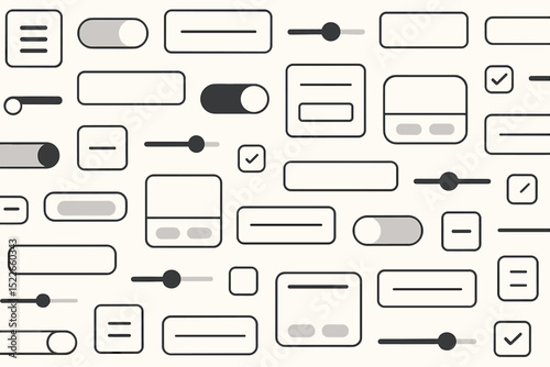 Seamless vector pattern of modern grayscale UI elements and toggles