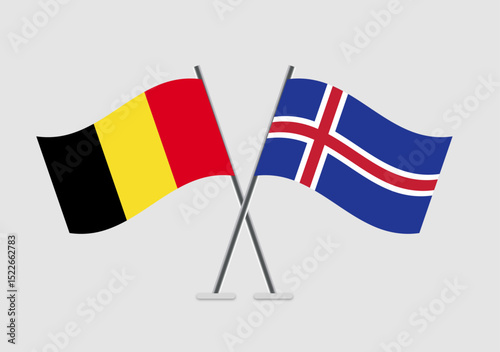 Belgium and Iceland vector flags in stylized display for diplomacy