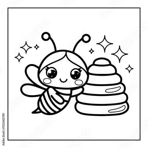 bee and honey cartoon illustration coloring books