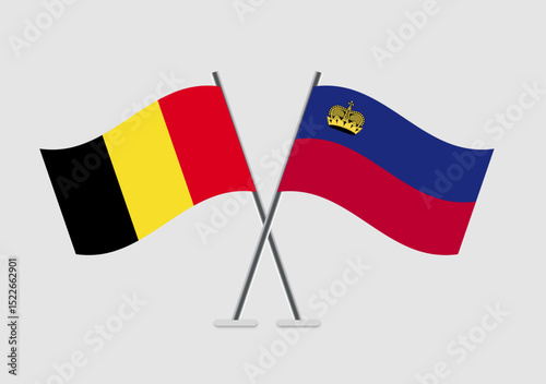 Belgium and Liechtenstein vector flags in patriotic flat graphic style