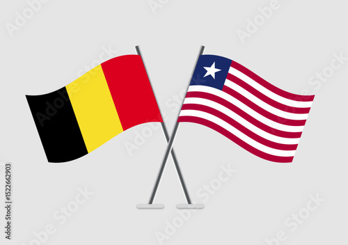Belgium and Liberia vector flags with stylized flagpole design