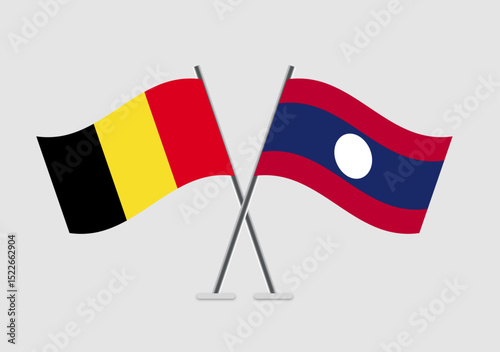 Belgium and Laos vector flags artwork representing cooperation