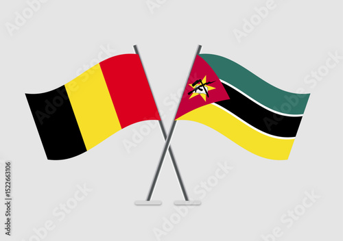Belgium and Mozambique vector flags graphic expressing connection
