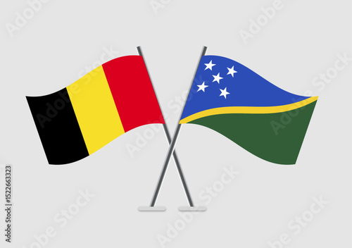 Belgium and Solomon Islands vector flags on white with shadow effects