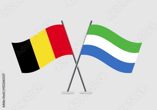 Belgium and Sierra Leone vector flags icon for global cooperation