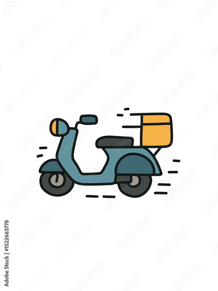 Obraz premium scooter delivers food box, vector scene of fast delivery