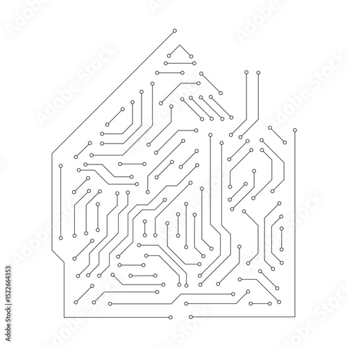 Printed circuit board black and white house shape computer technology, vector 