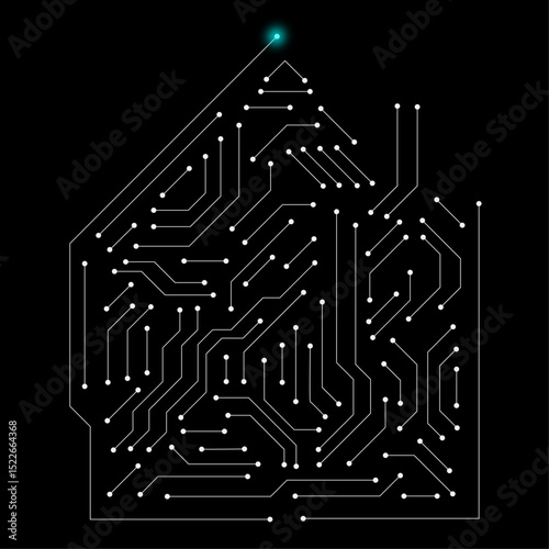 Printed circuit board black and white house shape computer technology, vector 
