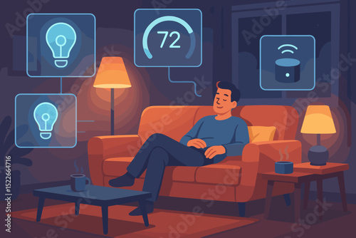 Relaxed evening at home with smart technology integration and cozy ambiance enhancing comfort and convenience