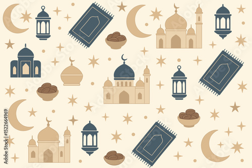 Decorative pattern featuring cultural elements associated with a festive celebration in a serene and harmonious setting