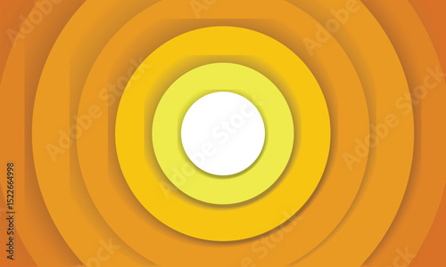Orange concentric circles banner. Sun, sunlight, sunrise, sunburst background. Ripples, impact, epicenter, radar, target, sonar wave wallpaper. Vector illustration with paper cut effect.