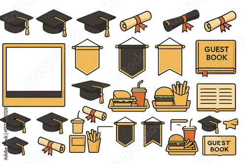 Graduation celebration decorations and food items for a memorable event at a school or university