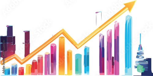 Neon business graph chart icon animation background. Neon business growth concept.