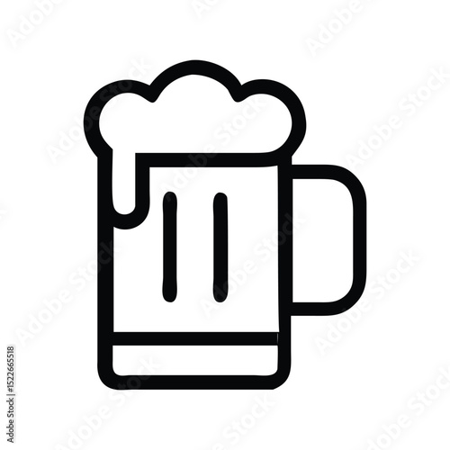 Beer mug icon vector illustration. Classic frothy beer glass symbol for bar, pub, brewery, Oktoberfest, or beverage design