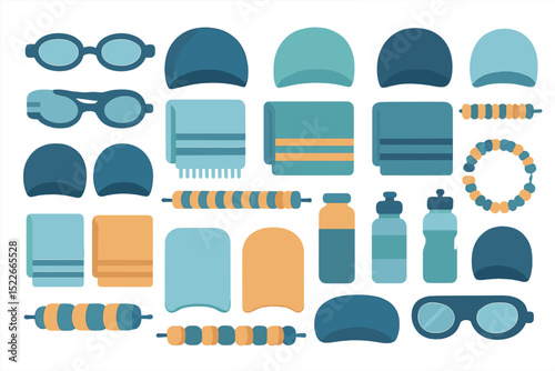 Swim gear essentials for a successful training session at the pool in bright colors and various designs