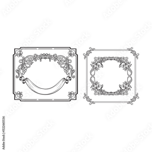 Elegant Frame Ornaments: Intricate frame ornament with ornate flourishes, curves, and delicate details. These timeless decorative elements provide a touch of classic charm.