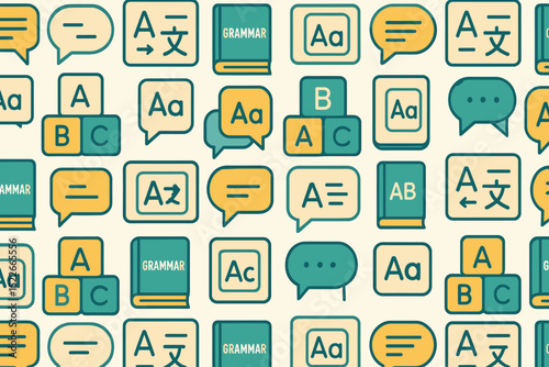 Seamless pattern of language learning and grammar icons