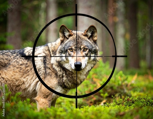 Wolf in the wilderness – crosshairs are aimed at him