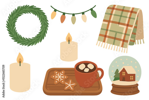 Warm holiday decorations with cozy elements in a festive arrangement suitable for winter celebrations