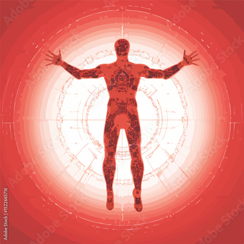 Professional Vector Illustration of Human Body on Red Background for Medical Infographics and Educational Purposes