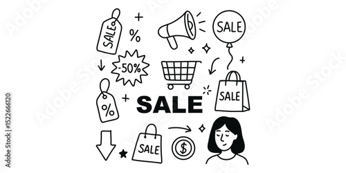 doodles with discount and promotion symbols vector illustration