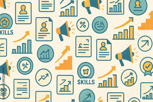 Seamless pattern of skill development and resume growth icons