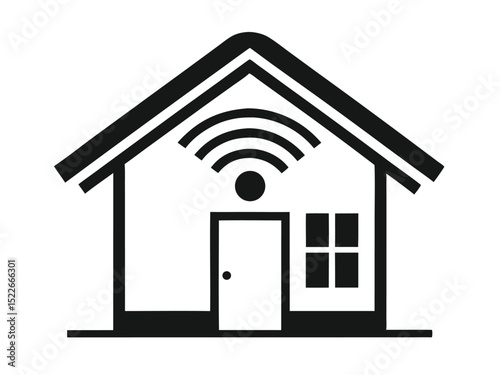 Smart home wifi connection icon in black and white simple design