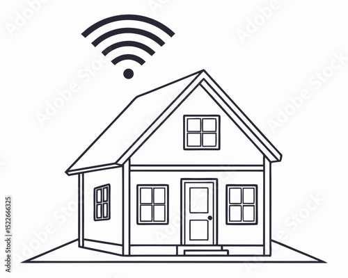Smart Home Concept with WiFi Symbol Above House in Outline Style