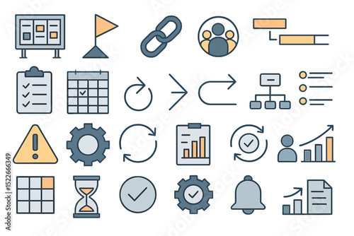 Project planning and task management icons with charts and tools