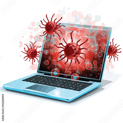 Cybersecurity concept of laptop with antivirus software, vector illustration for technology security solutions