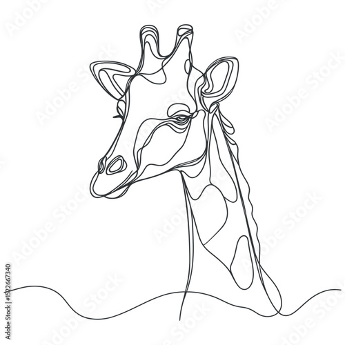 Giraffe head Animal Line Art Sketch Illustration. Curve One Line Doodle Giraffe Silhouette Editable, Vector