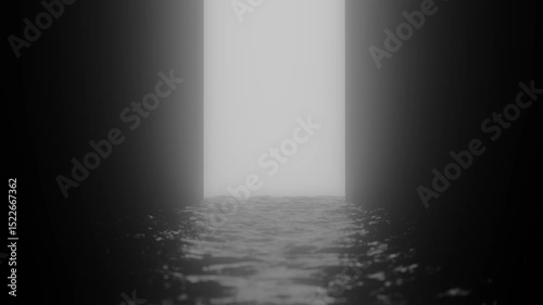 Luminous radiance gradually penetrating shadowy aquatic passageway, symbolizing transformative journey from obscurity toward enlightenment and inner peace