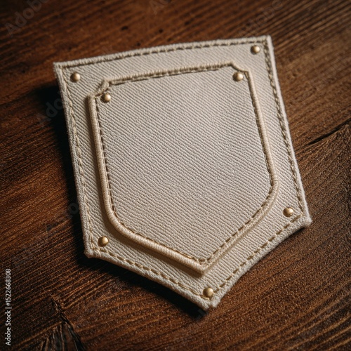 Banner tag patch in ivory with fold crease and stitched corners