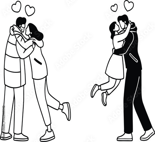 Line Art Sketch of Embracing Couple – Love, Connection, and Togetherness Illustration