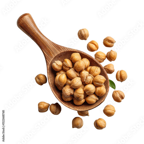 Wooden spoon of chickpeas isolated on transparent background