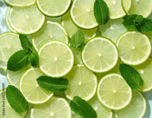 Fond tranche de citron vert et menthe photo